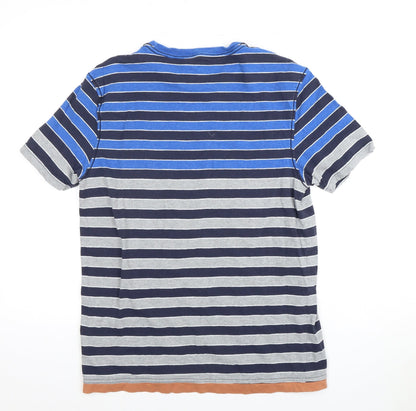 IQ RAG Men's Blue Striped T-Shirt, Size S, Crew Neck