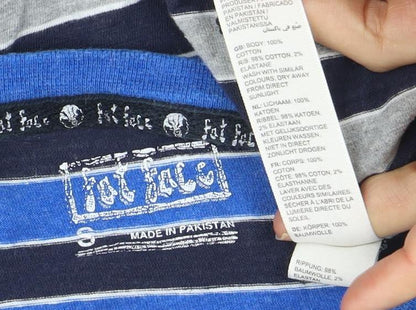 IQ RAG Men's Blue Striped T-Shirt, Size S, Crew Neck
