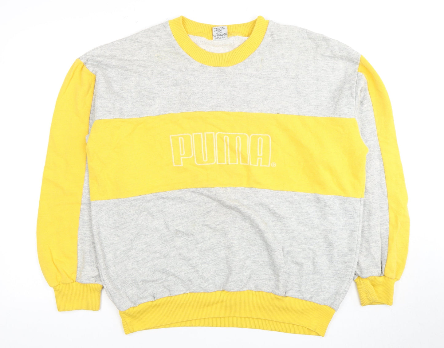 Puma Unisex Yellow Grey Pullover Sweatshirt, Size 8