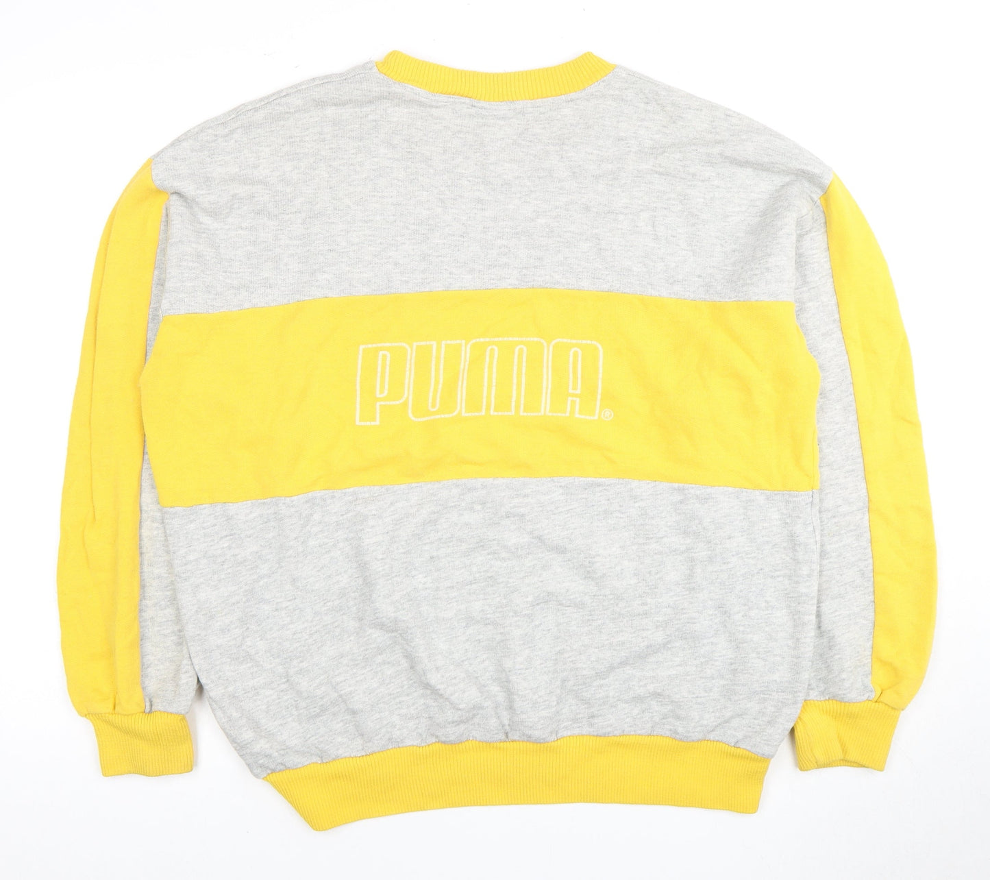 Puma Unisex Yellow Grey Pullover Sweatshirt, Size 8