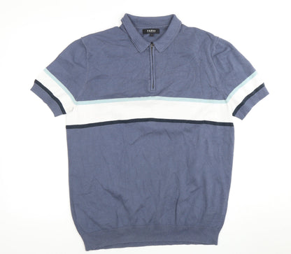 Farhi Men's Blue Cotton Polo L Casual Colourblock