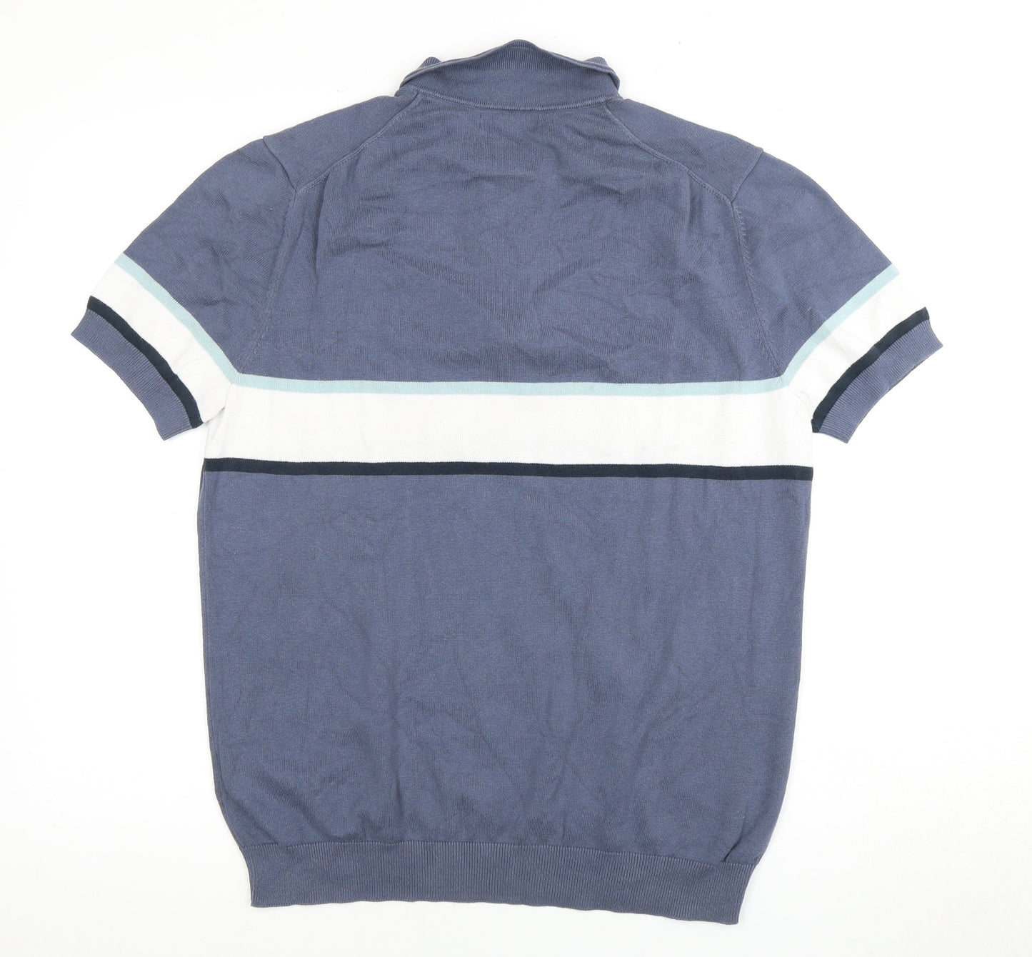 Farhi Men's Blue Cotton Polo L Casual Colourblock