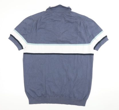 Farhi Men's Blue Cotton Polo L Casual Colourblock