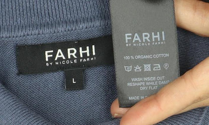 Farhi Men's Blue Cotton Polo L Casual Colourblock