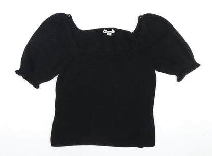 Whistles Women's Black Square Neck Puff Sleeve Blouse S