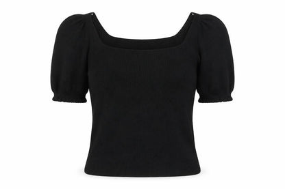 Whistles Women's Black Square Neck Puff Sleeve Blouse S
