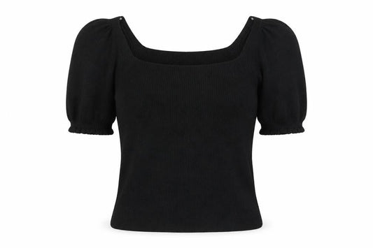 Whistles Women's Black Square Neck Puff Sleeve Blouse S