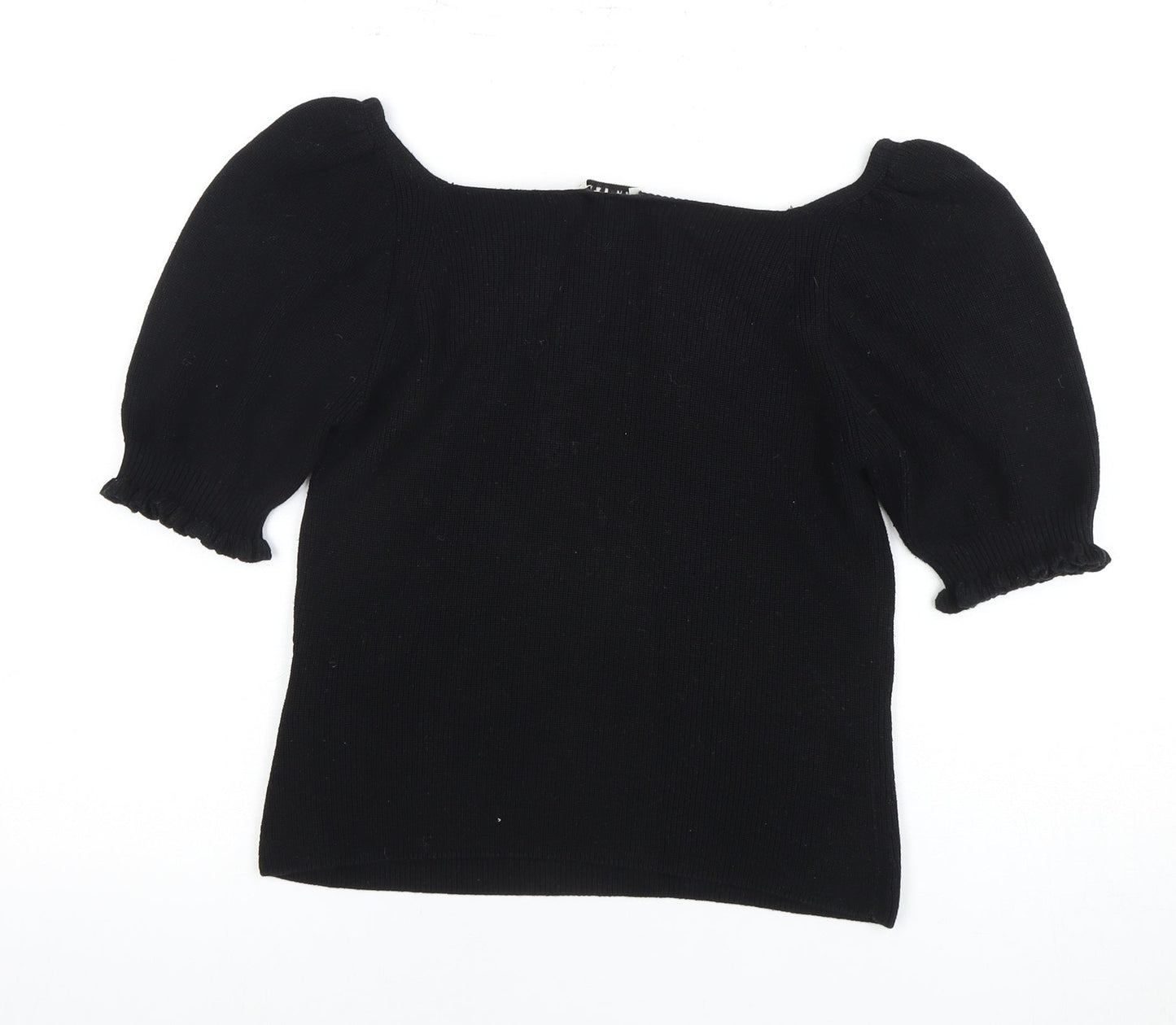 Whistles Women's Black Square Neck Puff Sleeve Blouse S