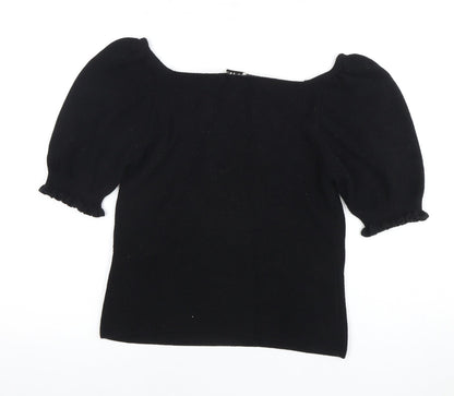 Whistles Women's Black Square Neck Puff Sleeve Blouse S