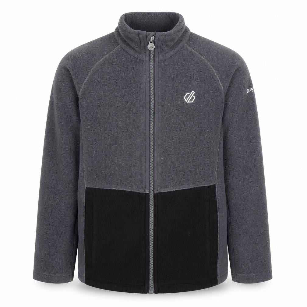 Front view of Dare 2b boys’ grey fleece jacket, size 9-10, years
