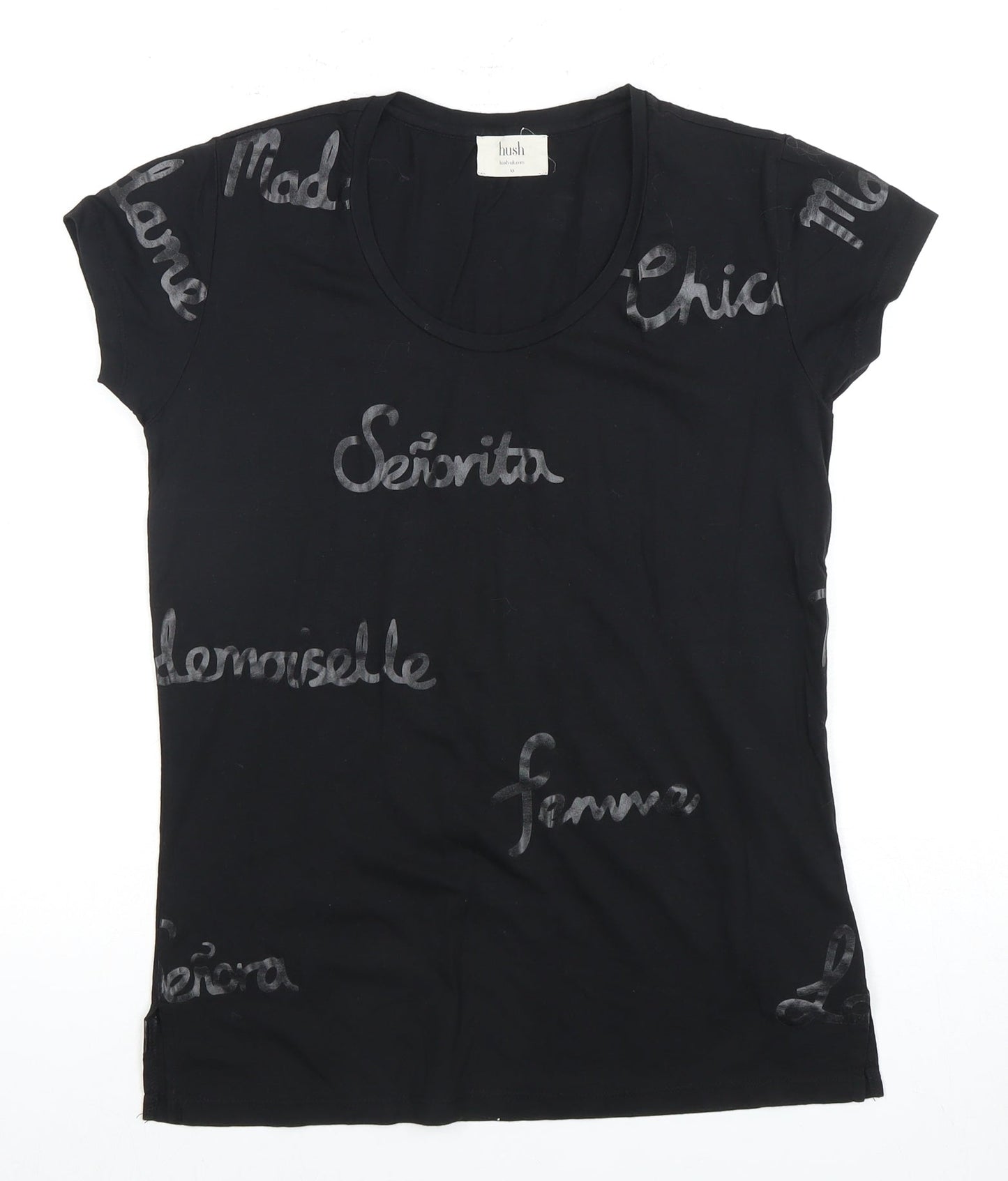 Hush Women's Black T-Shirt XS Round Neck Casual