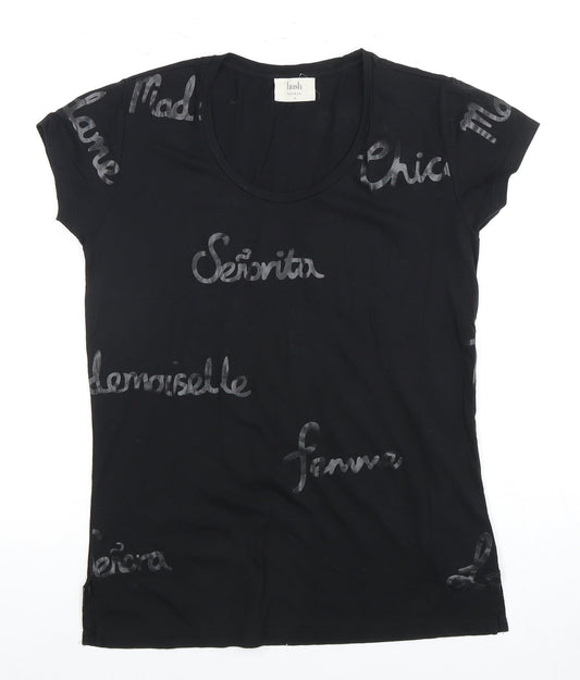 Hush Women's Black T-Shirt XS Round Neck Casual