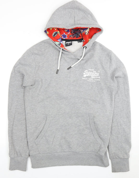SuperDry Men's Grey Pullover Hoodie S - Logo Accent