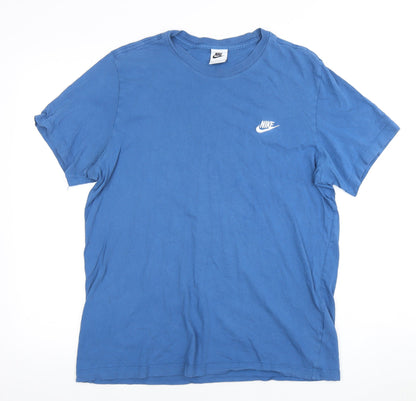 Nike Men's Blue Crew Neck Short Sleeve Logo T-Shirt - L