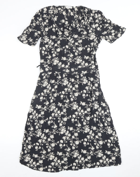 Fat Face Women's Black Floral Dress 8 Viscose