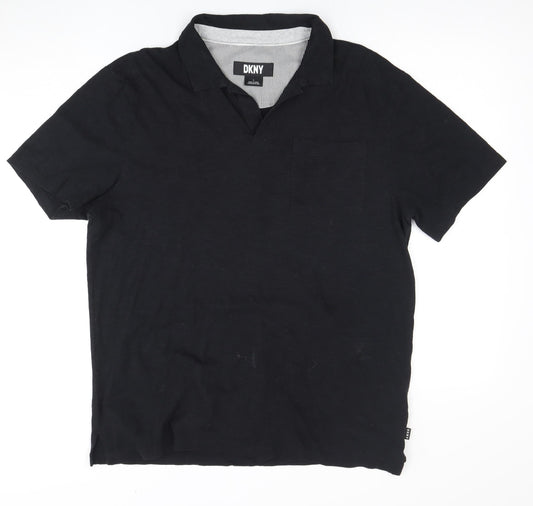 DKNY Men's Black Polo, Large, Casual Short Sleeve