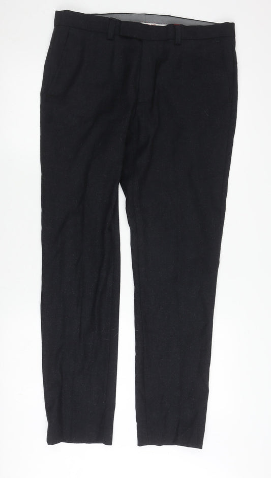 Paul Costelloe Men's Black Wool Slim Trousers 34R