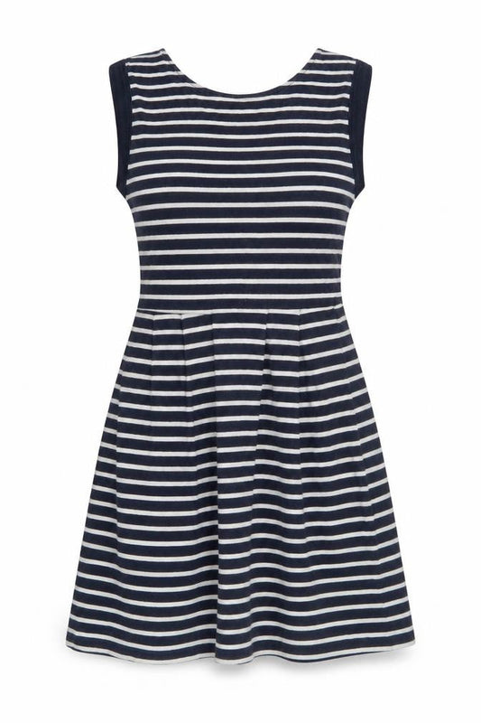 Front view of French Connection Women's Blue Striped Dress, size 8