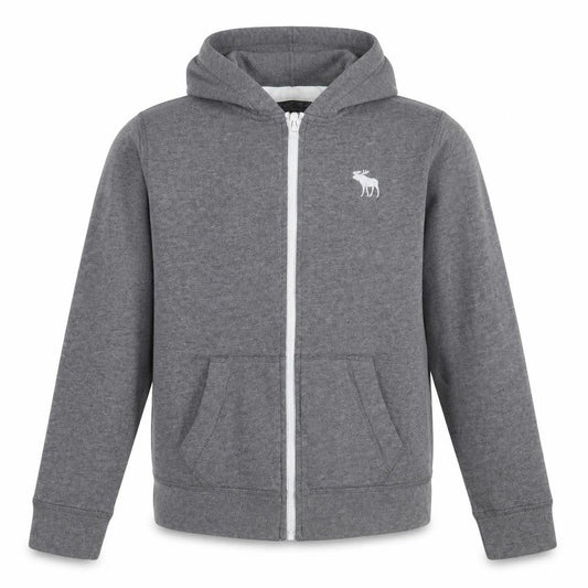 Front view of Abercrombie & Fitch Kids boys’ grey full zip hoodie, size 11-12