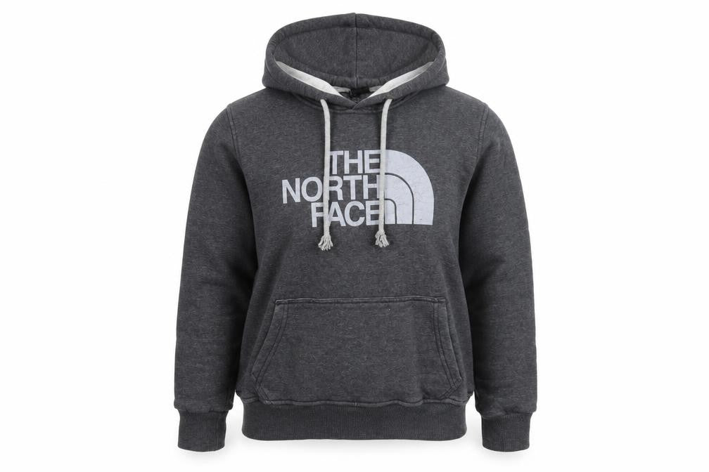 Front view of The North Face unisex grey hoodie - casual pullover