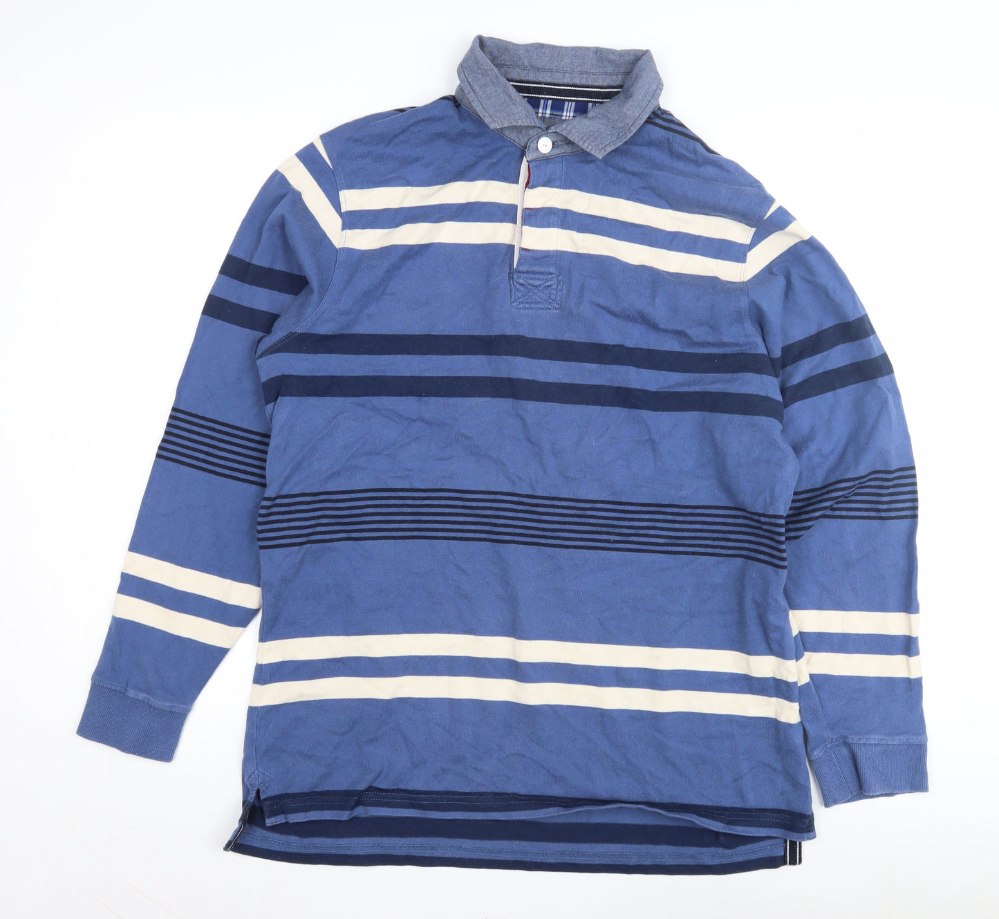 Maine New England Men's Blue M Striped Long Sleeve Polo