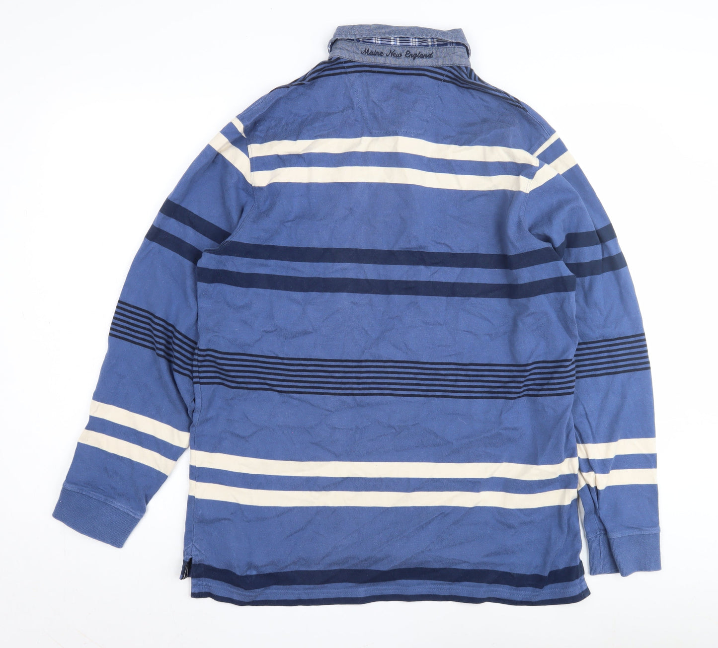 Maine New England Men's Blue M Striped Long Sleeve Polo