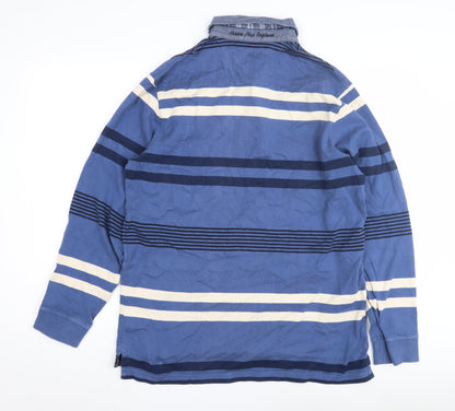 Maine New England Men's Blue M Striped Long Sleeve Polo