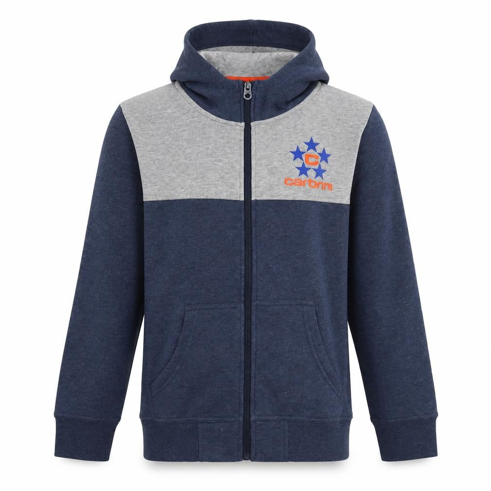 Front view of Carbrini boys’ blue grey full zip hoodie 12-13 years