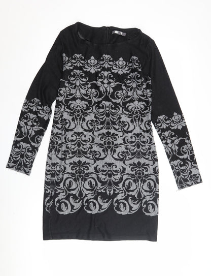 Next Women's Black Geometric Shift Dress Size 12