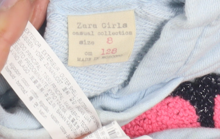 Zara Girls Blue Hoodie, Size 8, Graphic Pullover Sweatshirt