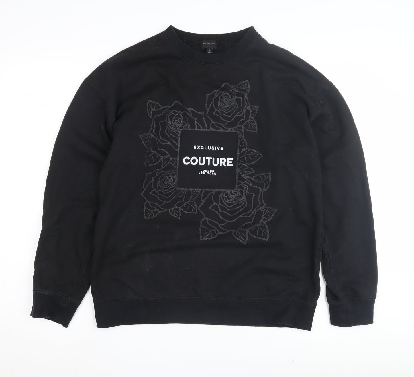River Island Black Graphic Sweatshirt M Unisex Pullover