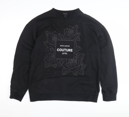 River Island Black Graphic Sweatshirt M Unisex Pullover