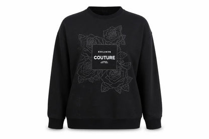 Front view of River Island Black Graphic Sweatshirt M unisex pullover