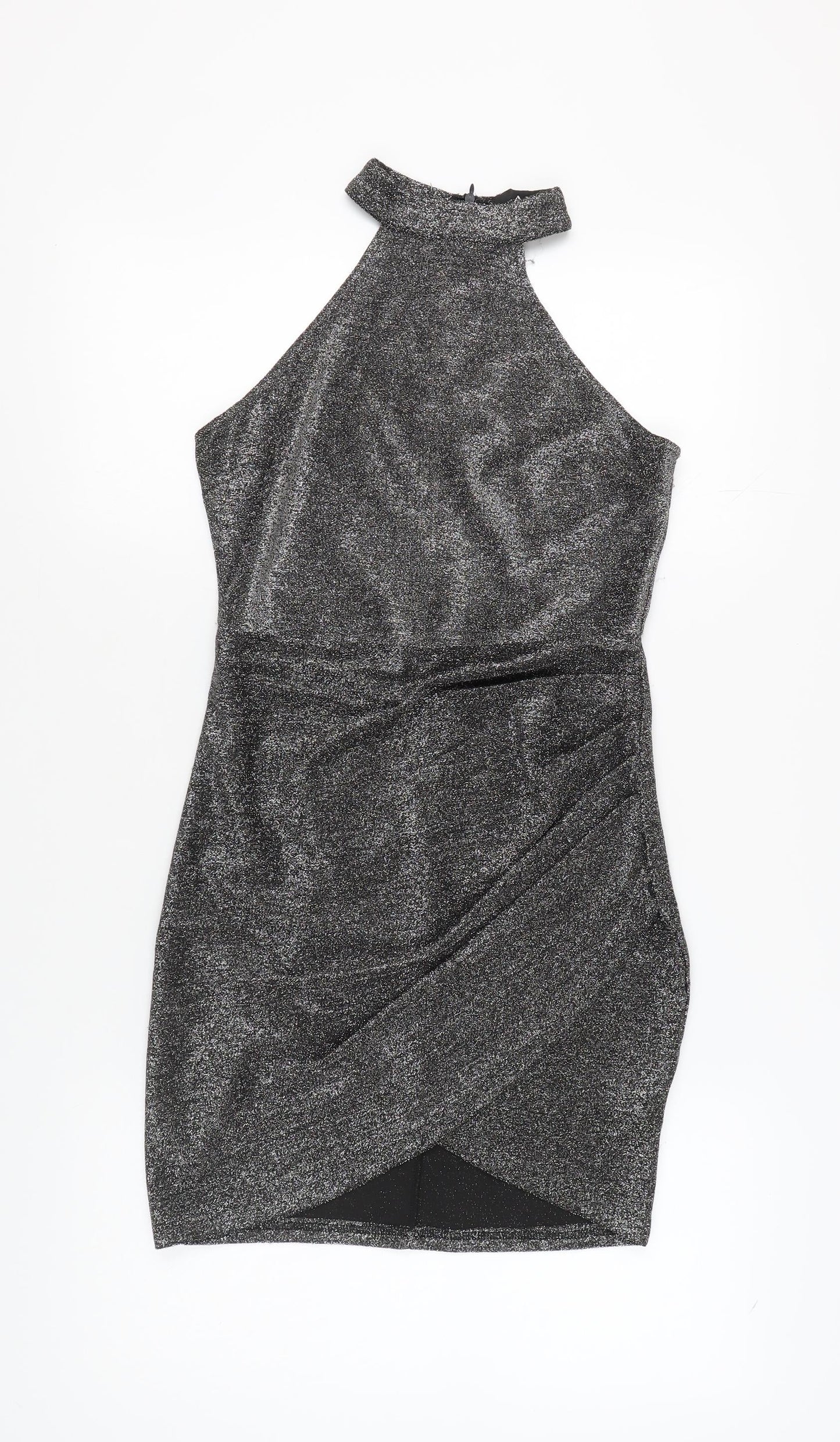 AX Women's Silver Halter Sheath Mini Party Dress