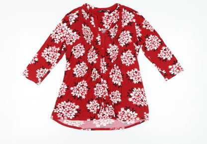 Bonmarché Women's Red Floral Tunic Blouse Size 12