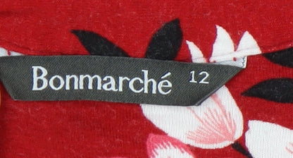 Bonmarché Women's Red Floral Tunic Blouse Size 12