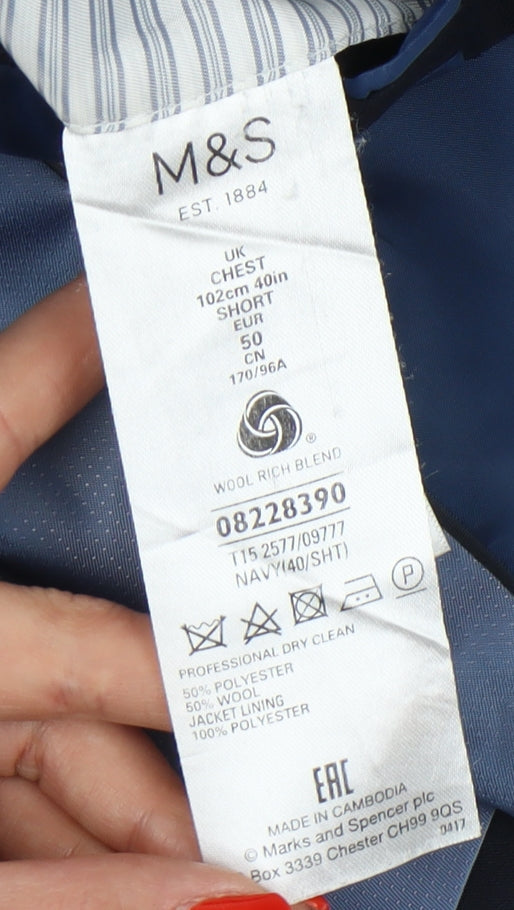 Mens UK Size 40 Marks and Spencer Regular Blue Suit Jacket