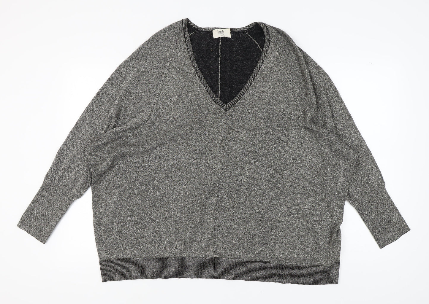 Hush Women's Grey V-Neck Pullover Jumper XL