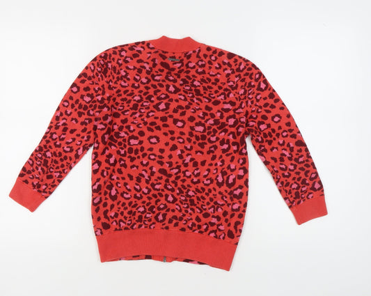 DKNY Jeans Women's Red Full Zip Animal Print Jumper S