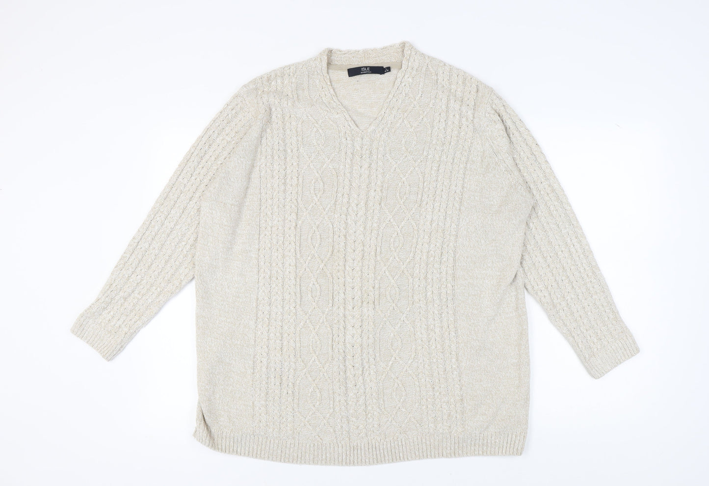 Womens UK Size L Isle Essentials Beige Pullover Jumper
