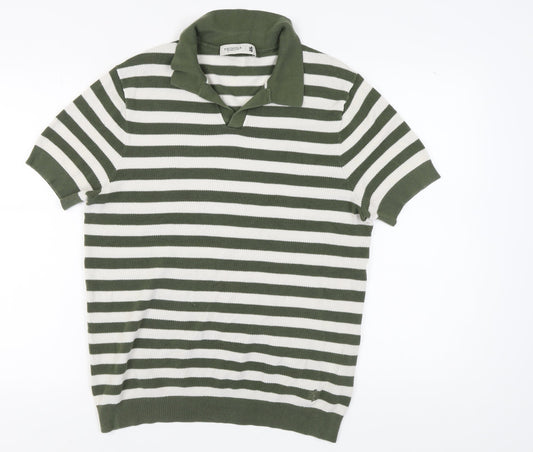 Pringle of Scotland Men's Green Striped Polo Shirt L