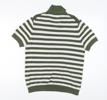 Pringle of Scotland Men's Green Striped Polo Shirt L