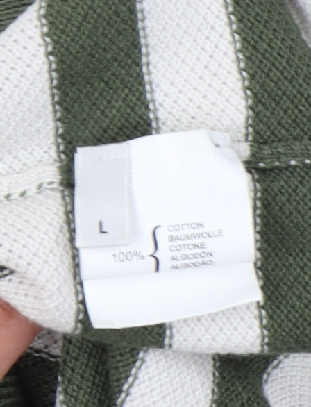 Pringle of Scotland Men's Green Striped Polo Shirt L