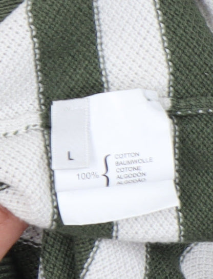 Pringle of Scotland Men's Green Striped Polo Shirt L