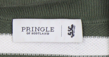 Pringle of Scotland Men's Green Striped Polo Shirt L