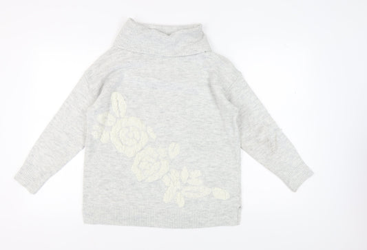 Cotton Traders Women's Grey Floral Knit Pullover Jumper Size 16