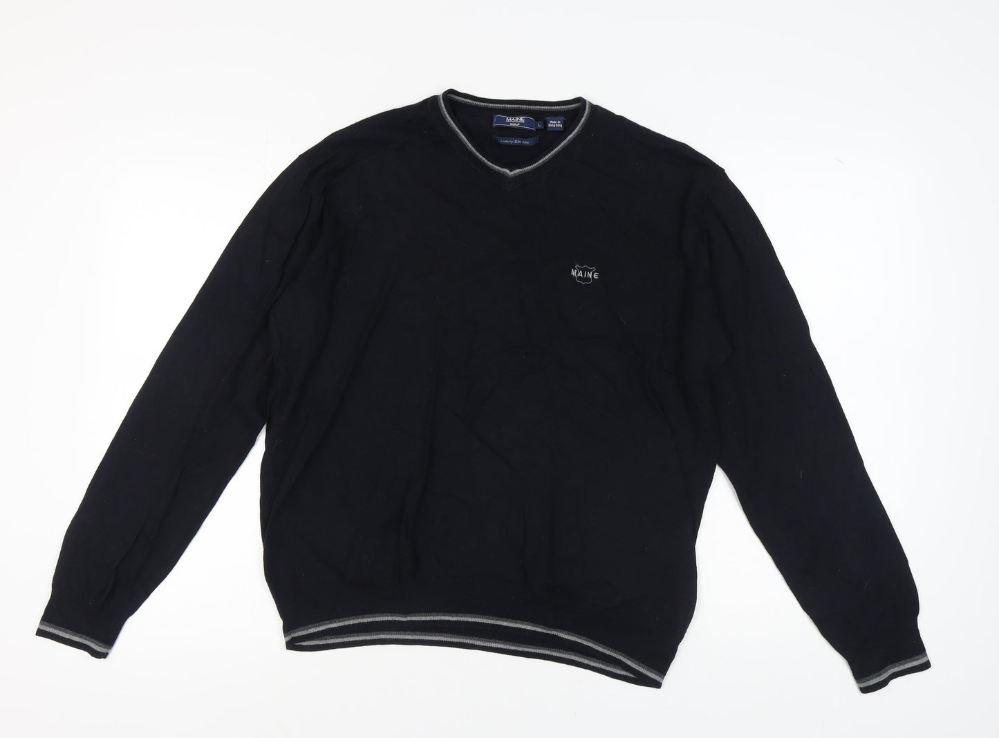 Maine New England Men's Black V-Neck Pullover Jumper