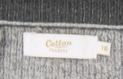 Cotton Traders Women's Grey Long Sleeve Open Front Cardigan Size 16