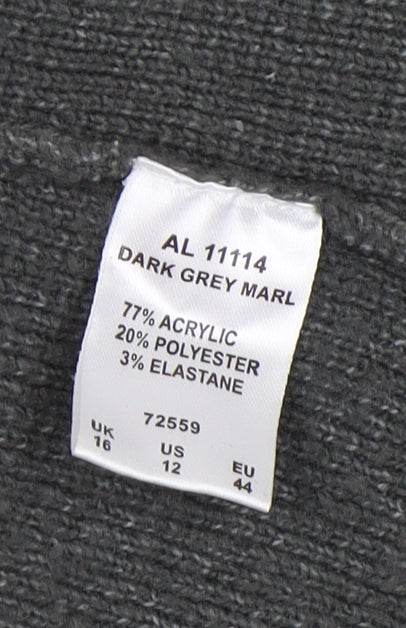 Cotton Traders Women's Grey Long Sleeve Open Front Cardigan Size 16