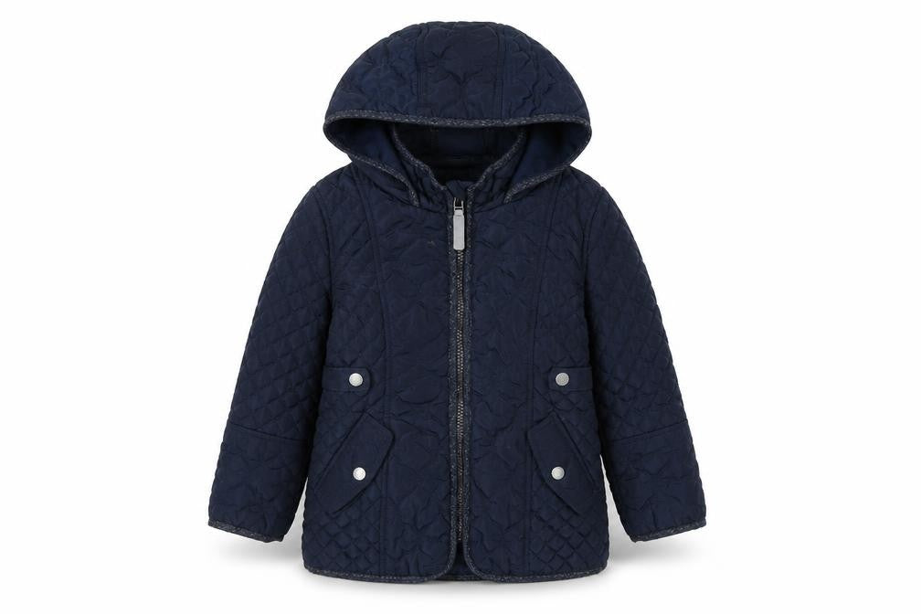 Front view of Junior J girls’ blue quilted jacket 4-5 years